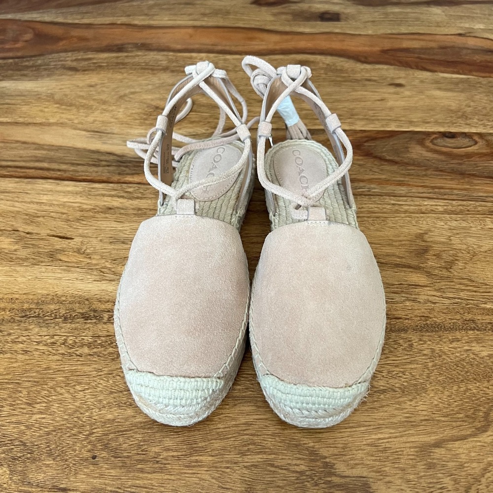 Coach Rita Espadrille Sandals – Tan Suede Leather Lace-Up Flats